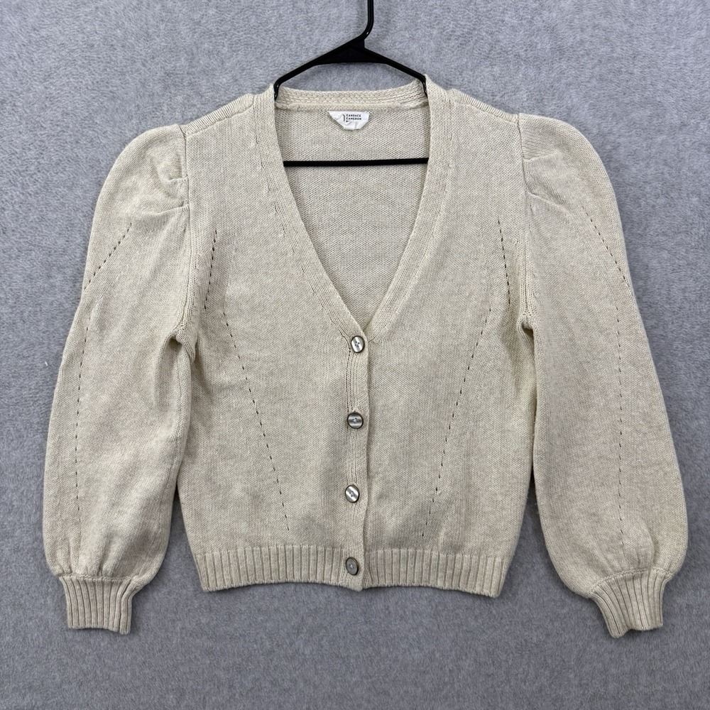 Vintage Style Soft Cream Cardigan Puff Sleeve Cottagecore Neutral Sweater